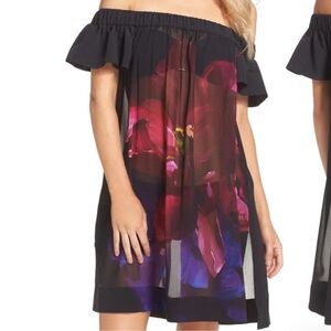 Ted‎ Baker Black Floral Impressionist Bardot Coverup Small